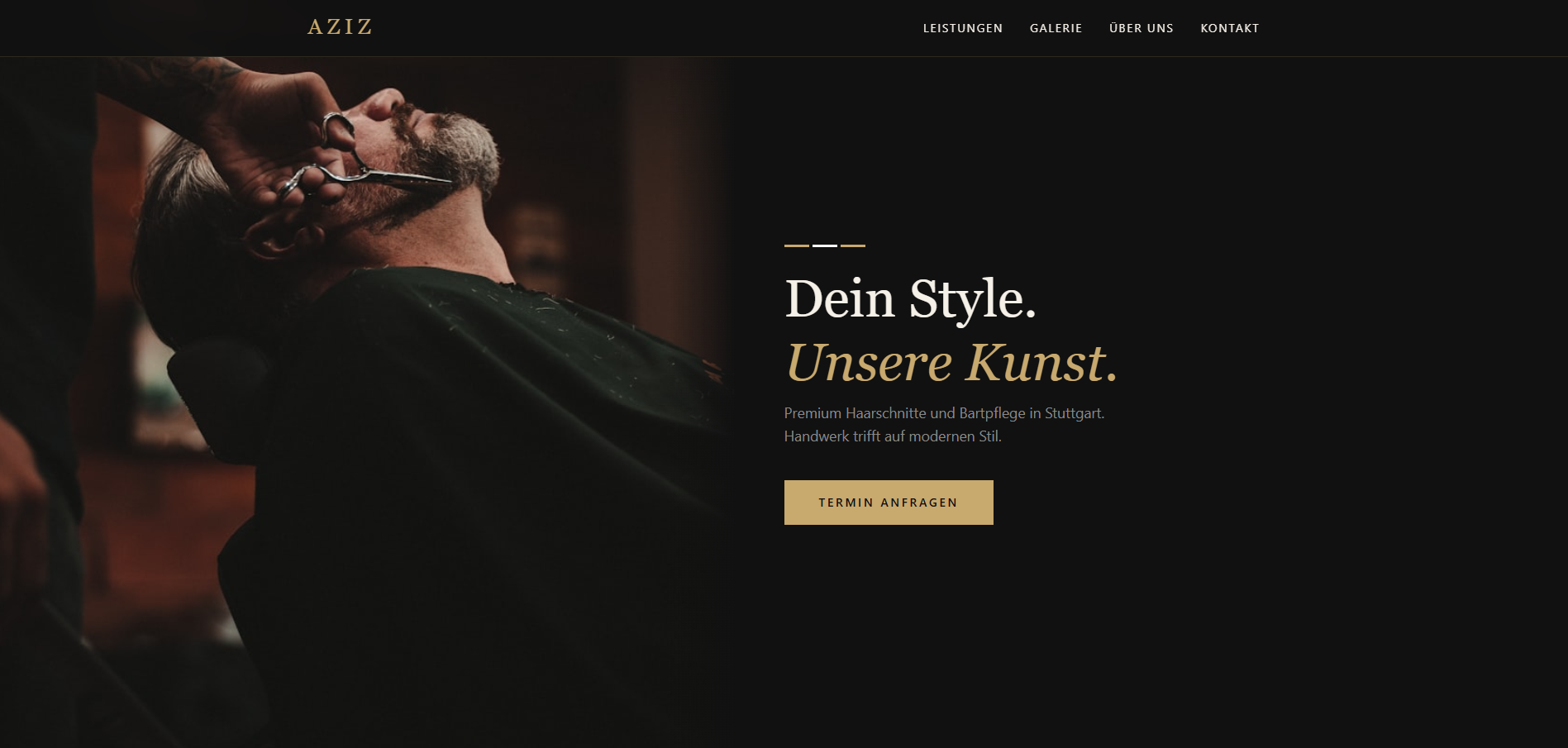 Screenshot der Aziz Barbershop Website - Herrenfriseur in Stuttgart