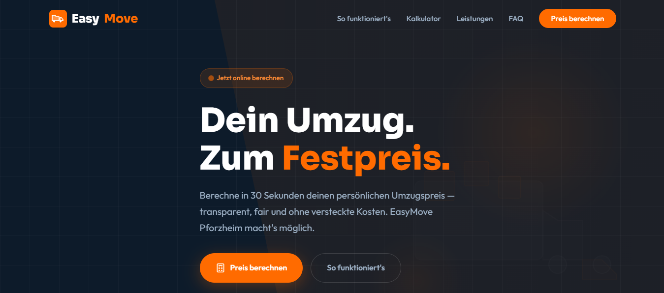 Screenshot der EasyMove Pforzheim Web-App — Umzugs-Preiskalkulator