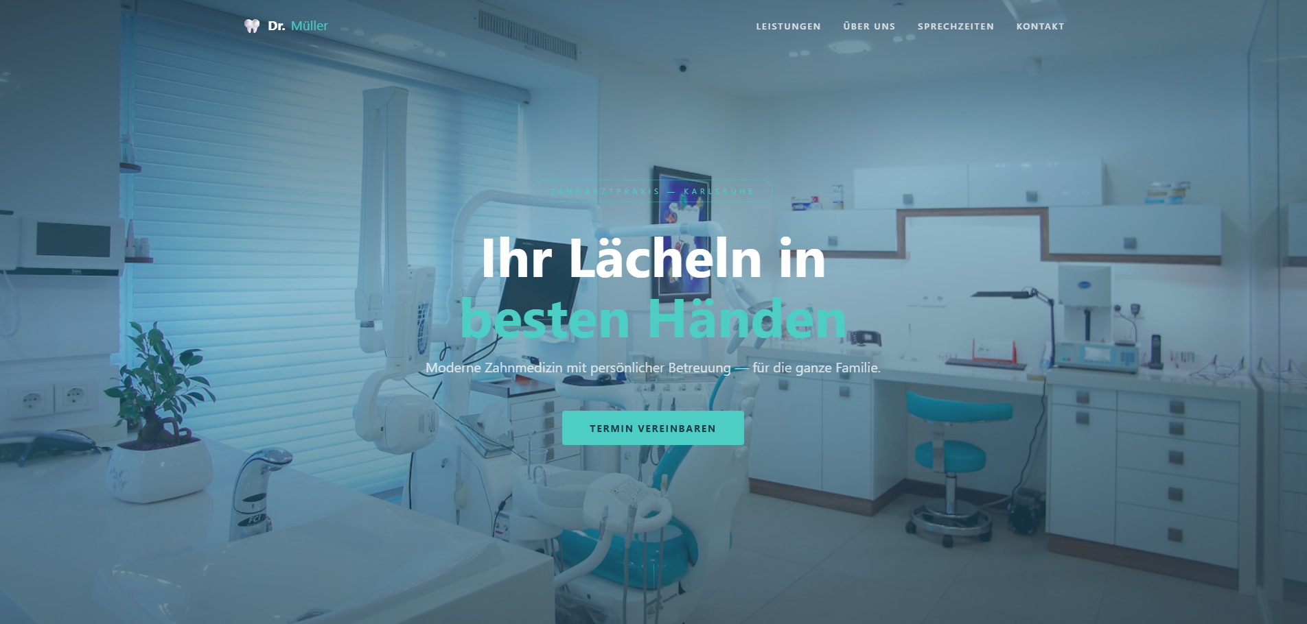 Screenshot der Zahnarztpraxis Dr. Müller Website - Arztporaxis in Karlsruhe